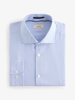 Blue Stripe Slim Fit Signature Single Cuff Texture Pima Cotton Shirt With Cutaway Collar