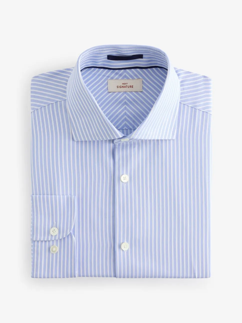 Blue Stripe Slim Fit Signature Single Cuff Texture Pima Cotton Shirt With Cutaway Collar