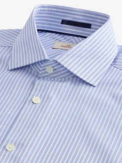 Blue Stripe Slim Fit Signature Single Cuff Texture Pima Cotton Shirt With Cutaway Collar
