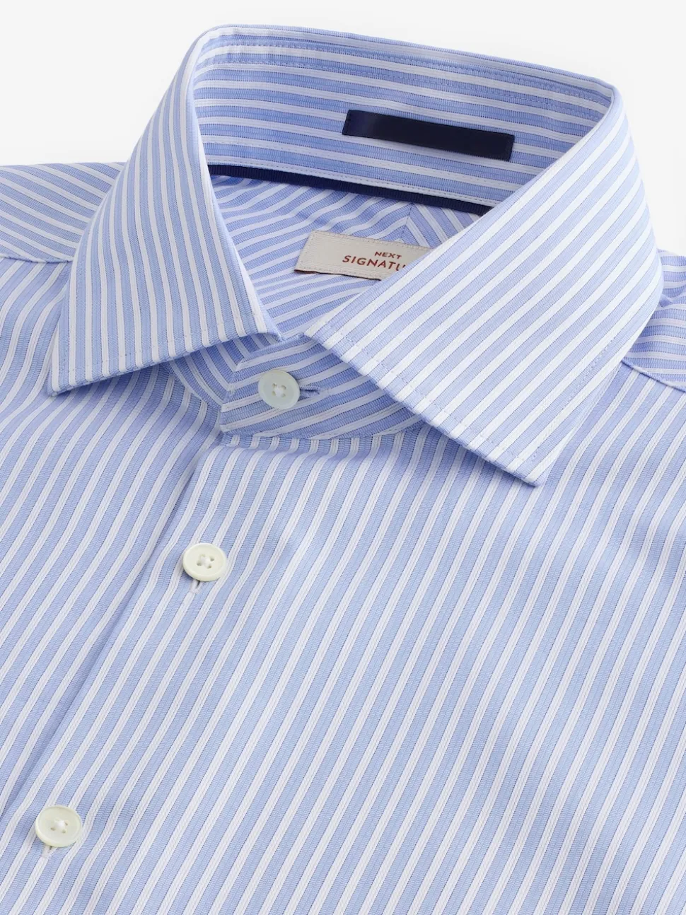 Blue Stripe Slim Fit Signature Single Cuff Texture Pima Cotton Shirt With Cutaway Collar