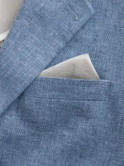 Blue Tailored Fit Linen Blend Texture Suit Jacket