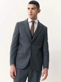 Blue Tailored Fit Merino Wool Blend Suit Jacket