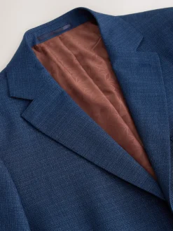 Blue Tailored Fit Textured Wool Blend Suit Jacket