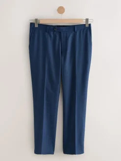 Blue Tailored Fit Textured Wool Blend Suit Trousers