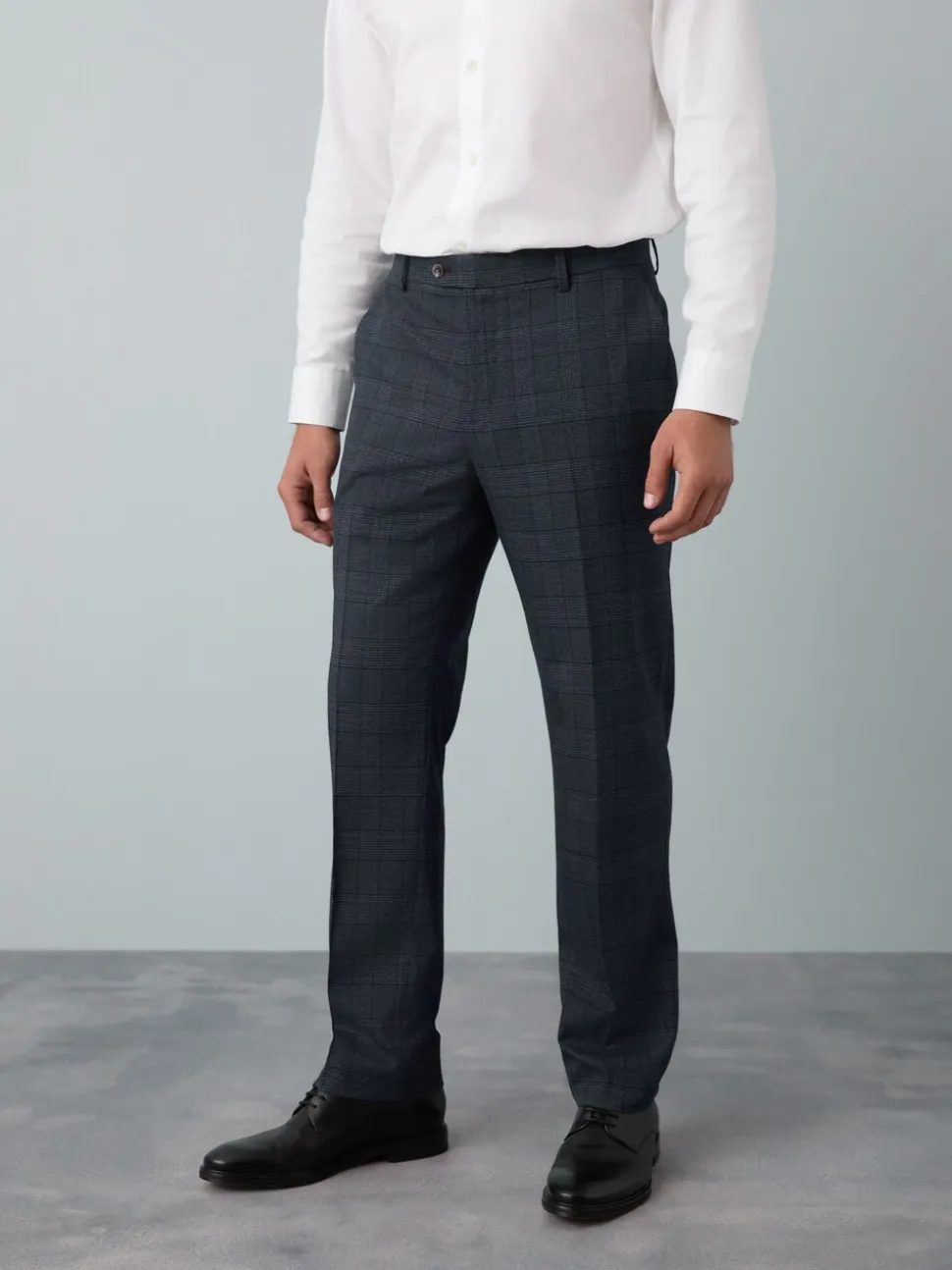 Blue Tailored Fit Trimmed Check Suit Trousers