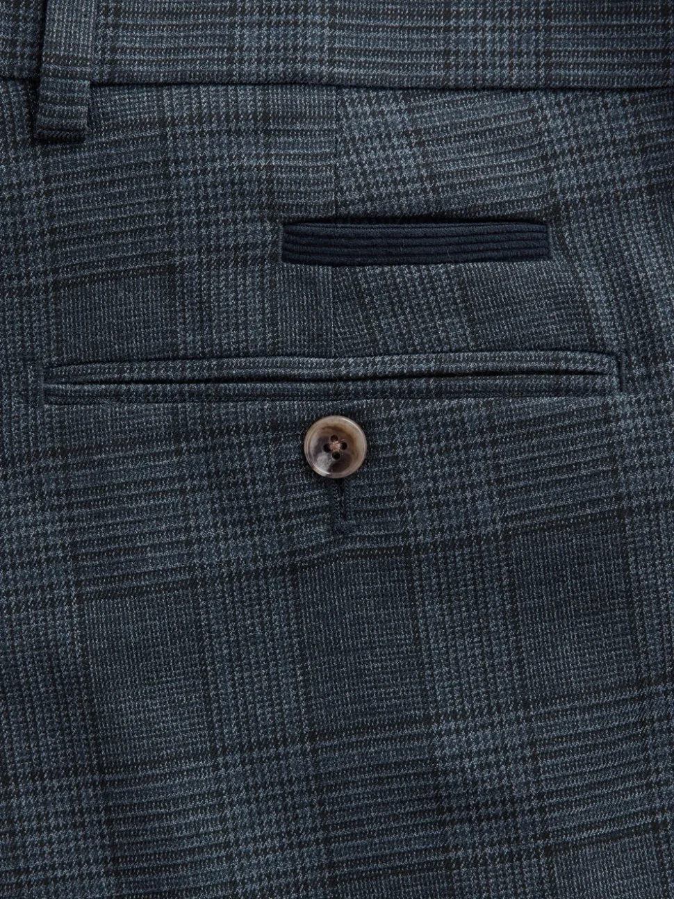 Blue Tailored Fit Trimmed Check Suit Trousers