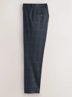 Blue Tailored Fit Trimmed Check Suit Trousers