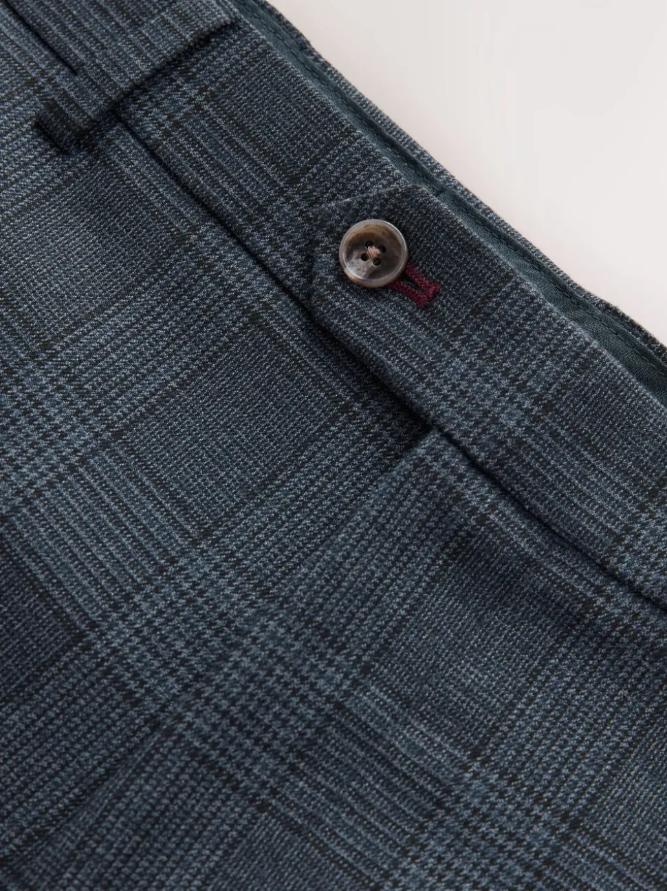 Blue Tailored Fit Trimmed Check Suit Trousers