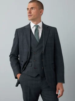 Blue Tailored Fit Trimmed Check Suit Jacket