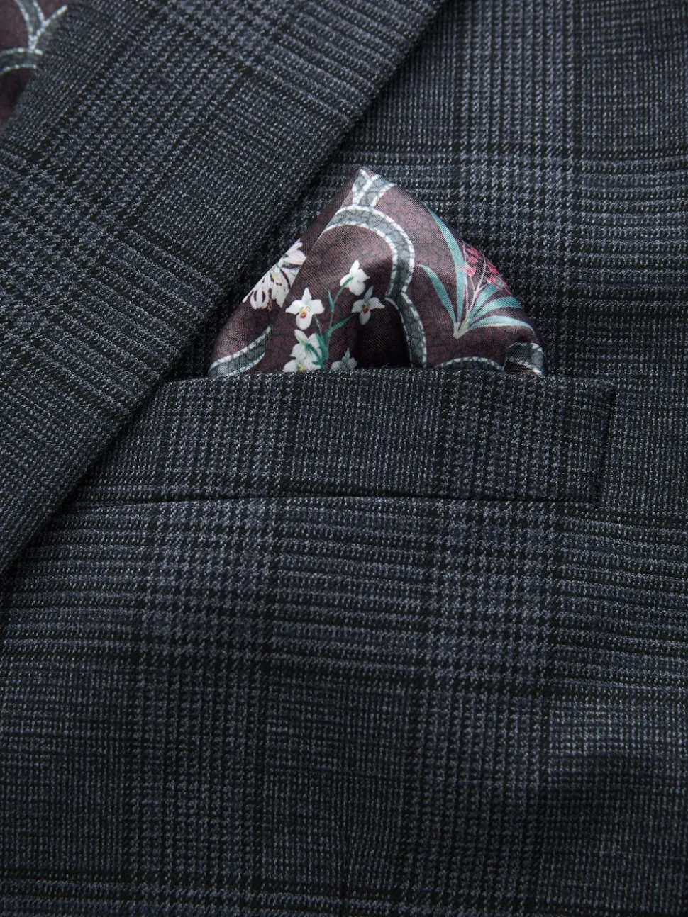Blue Tailored Fit Trimmed Check Suit Jacket