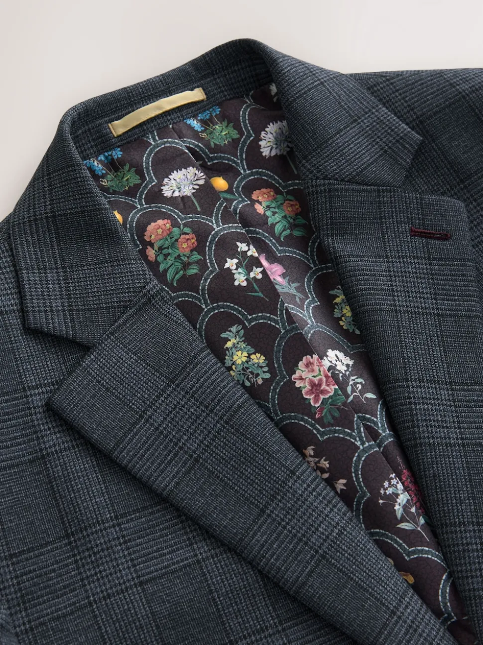 Blue Tailored Fit Trimmed Check Suit Jacket