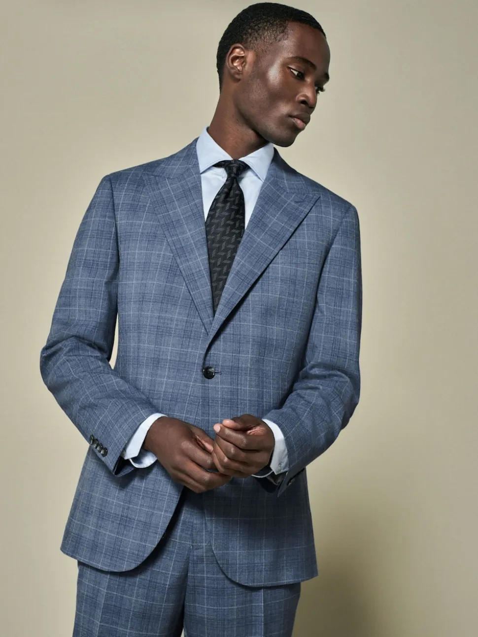 Blue Tailored Fit Wool Blend Check Jacket