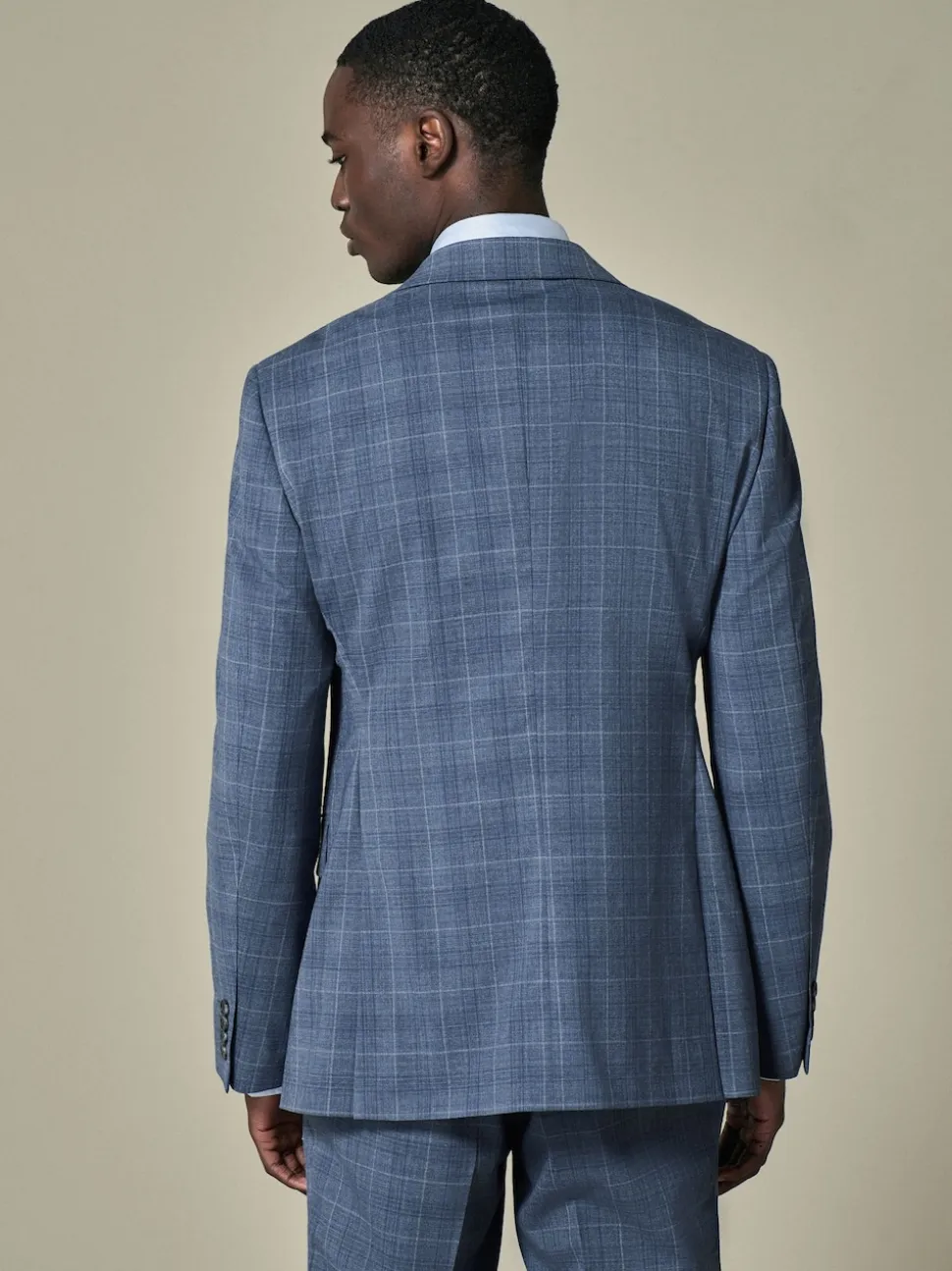 Blue Tailored Fit Wool Blend Check Jacket