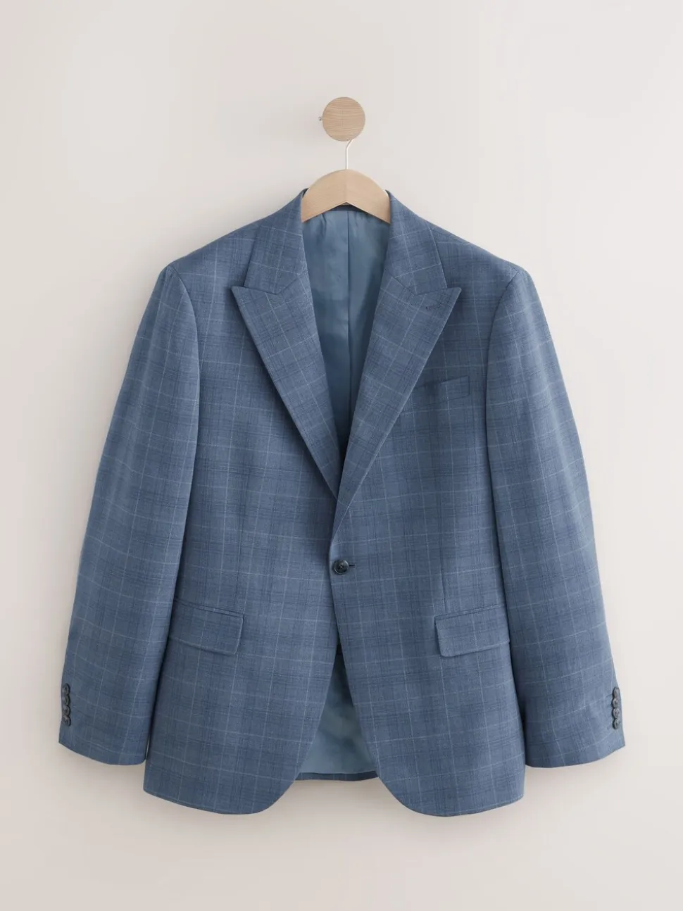 Blue Tailored Fit Wool Blend Check Jacket