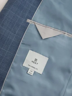 Blue Tailored Fit Wool Blend Check Jacket