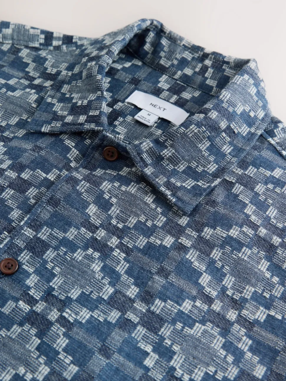 Blue Textured Navajo Style Short Sleeve Shirt