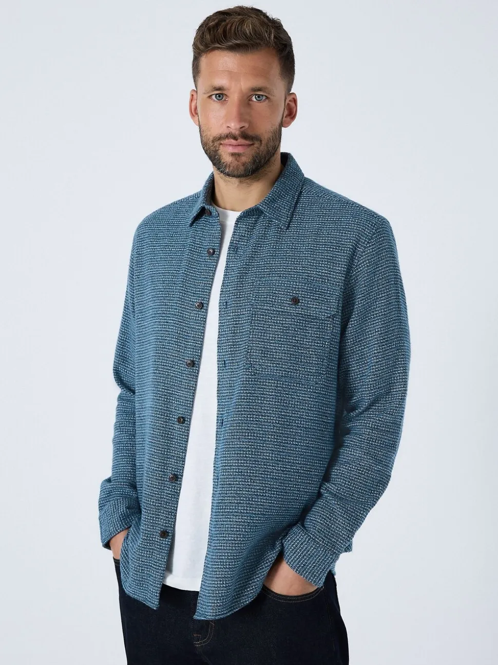 Blue Textured Shacket Overshirt