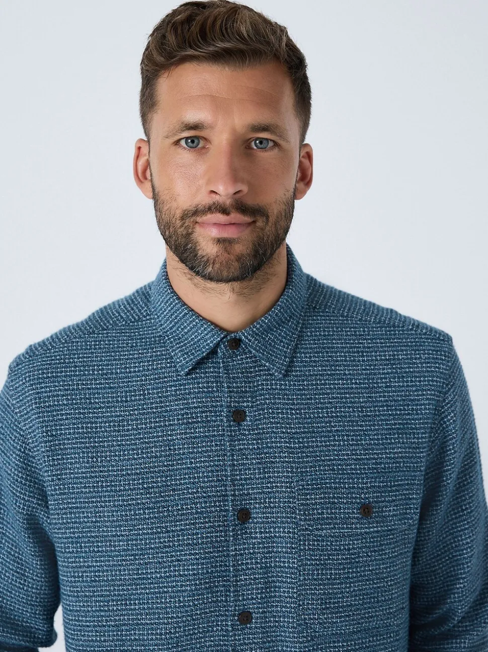 Blue Textured Shacket Overshirt