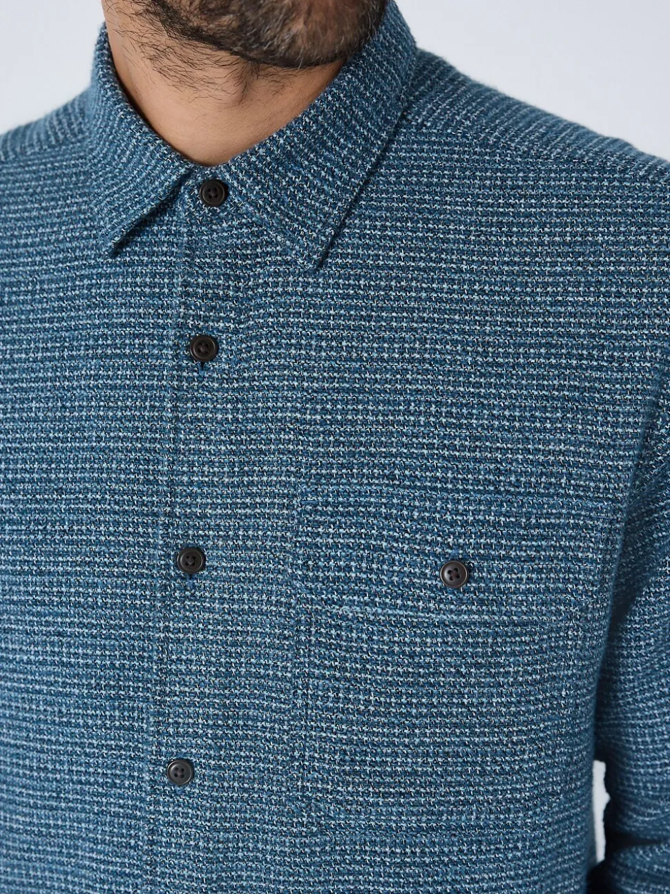 Blue Textured Shacket Overshirt