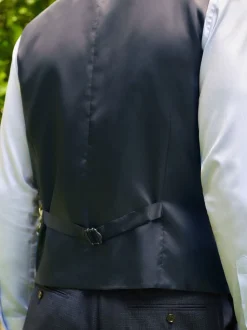 Blue Textured Wool Blend Suit Waistcoat