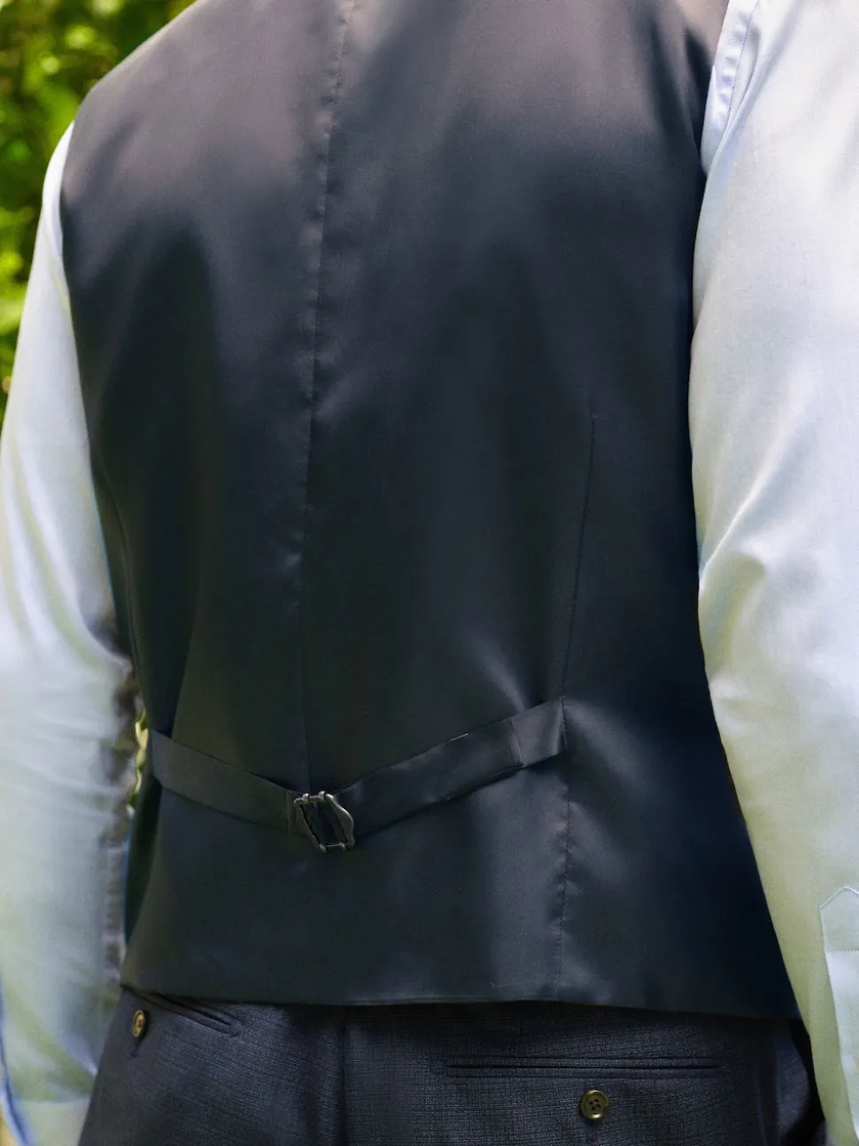 Blue Textured Wool Blend Suit Waistcoat