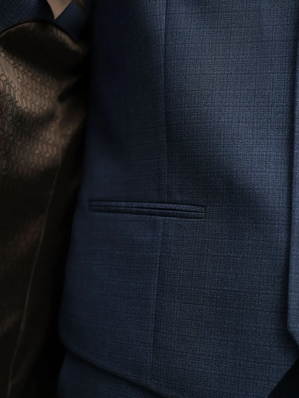 Blue Textured Wool Blend Suit Waistcoat