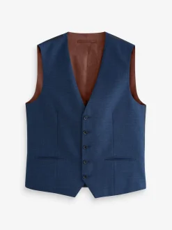 Blue Textured Wool Blend Suit Waistcoat