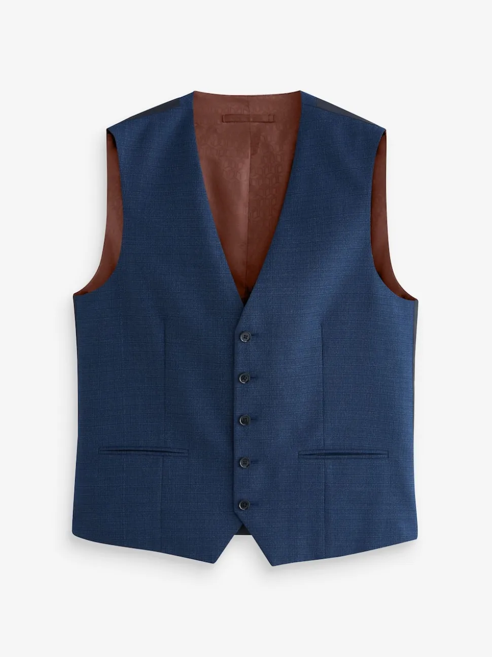 Blue Textured Wool Blend Suit Waistcoat