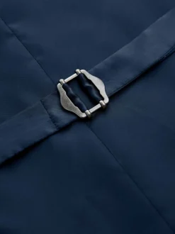 Blue Textured Wool Blend Suit Waistcoat