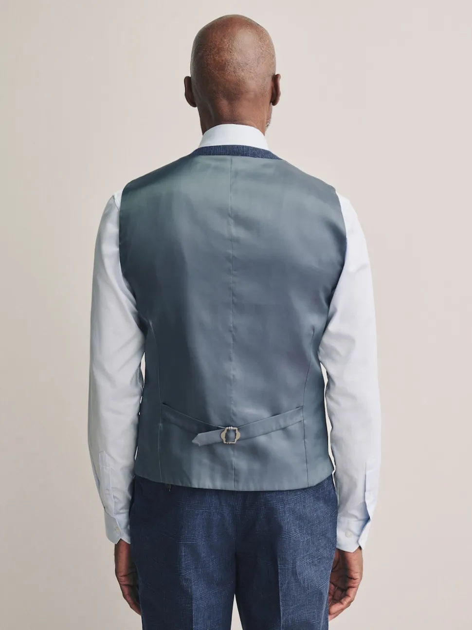 Blue Tollegno Linen Blend Check Suit Waistcoat