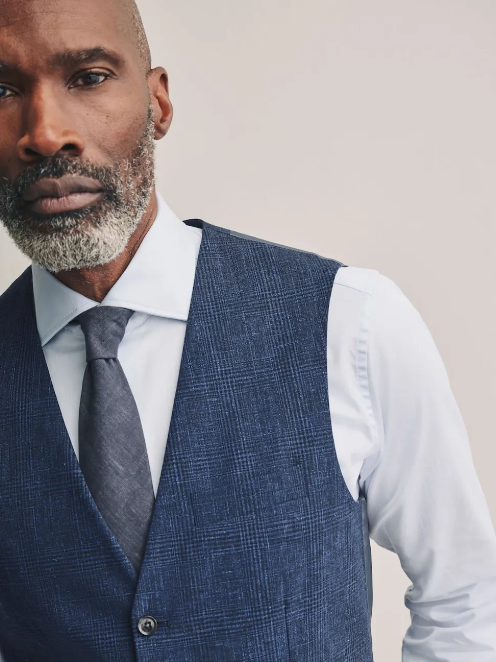 Blue Tollegno Linen Blend Check Suit Waistcoat