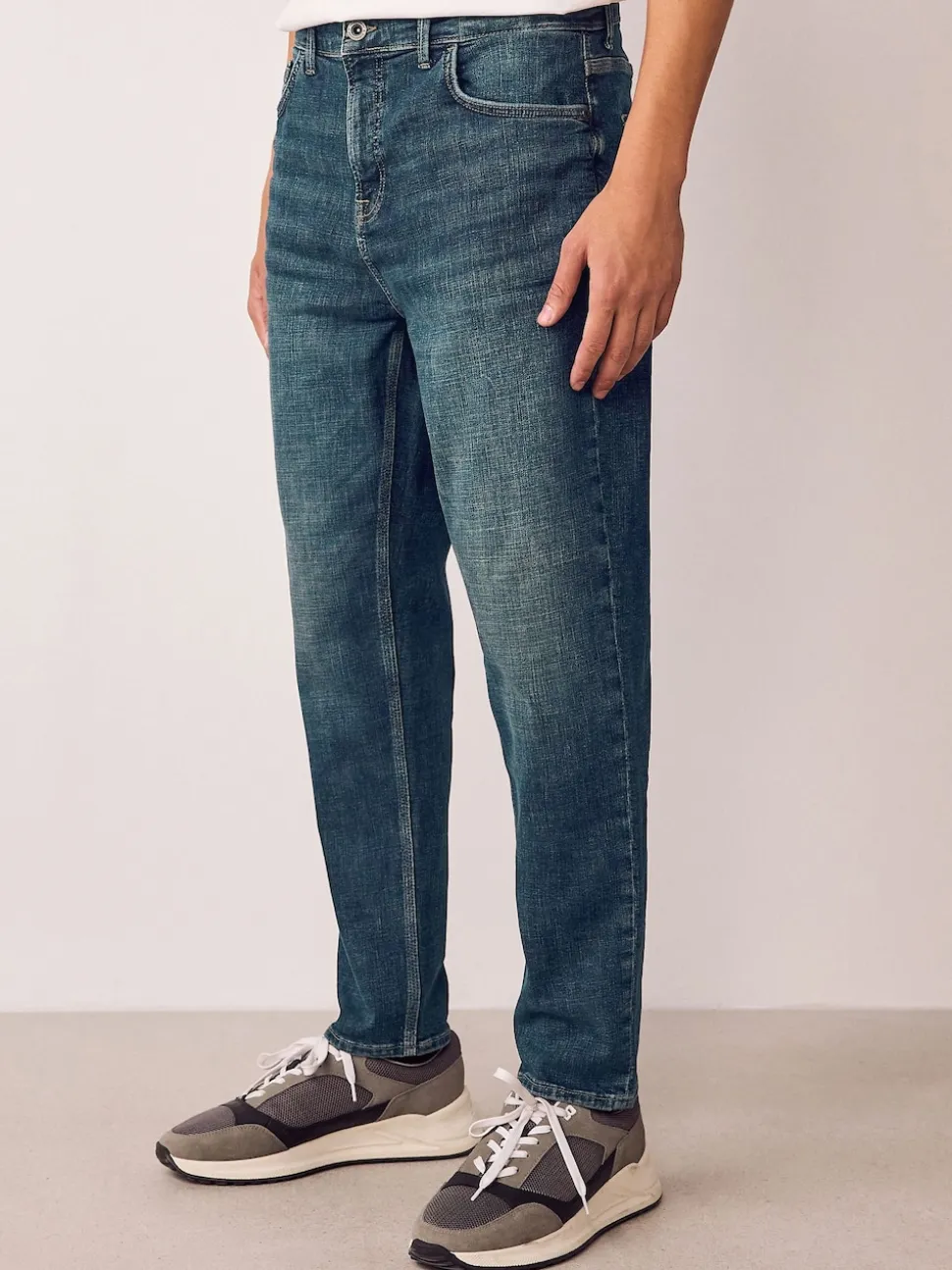 Blue Vintage Regular Tapered Fit Authentic Stretch Denim Jeans