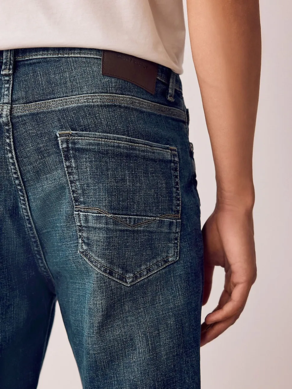 Blue Vintage Regular Tapered Fit Authentic Stretch Denim Jeans