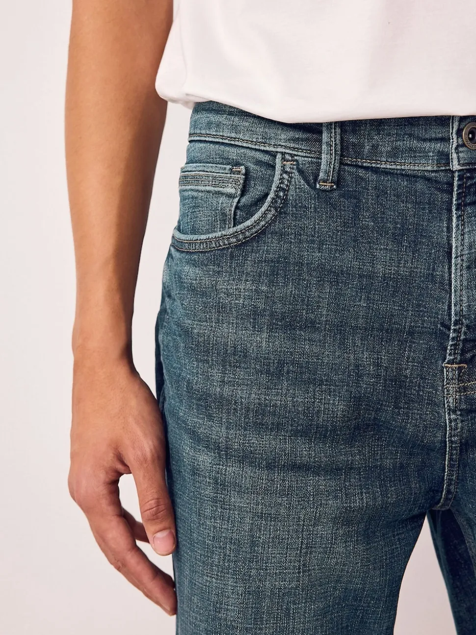 Blue Vintage Regular Tapered Fit Authentic Stretch Denim Jeans