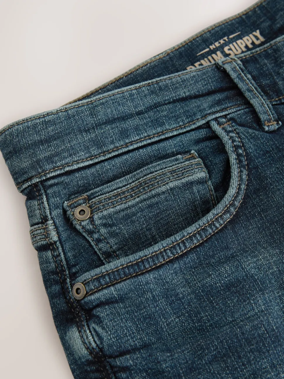 Blue Vintage Regular Tapered Fit Authentic Stretch Denim Jeans