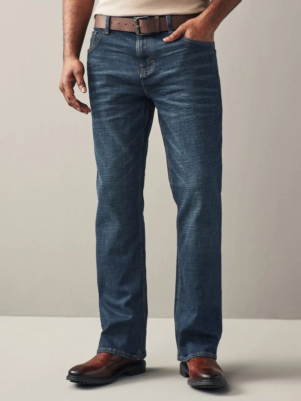 Blue Washed Bootcut Belted Authentic Jeans