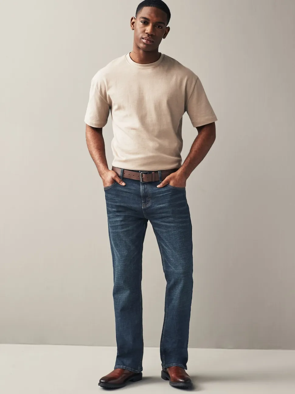 Blue Washed Bootcut Belted Authentic Jeans