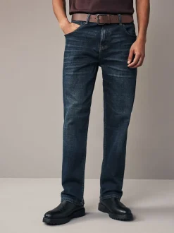 Blue Washed Straight Fit Belted Authentic Jeans