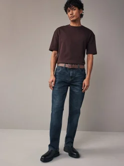 Blue Washed Straight Fit Belted Authentic Jeans
