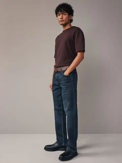 Blue Washed Straight Fit Belted Authentic Jeans