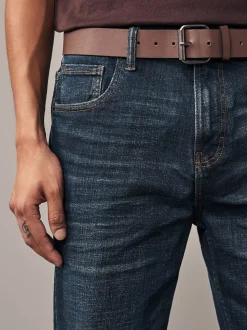 Blue Washed Straight Fit Belted Authentic Jeans