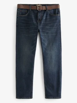 Blue Washed Straight Fit Belted Authentic Jeans