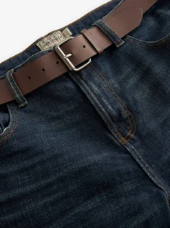 Blue Washed Straight Fit Belted Authentic Jeans