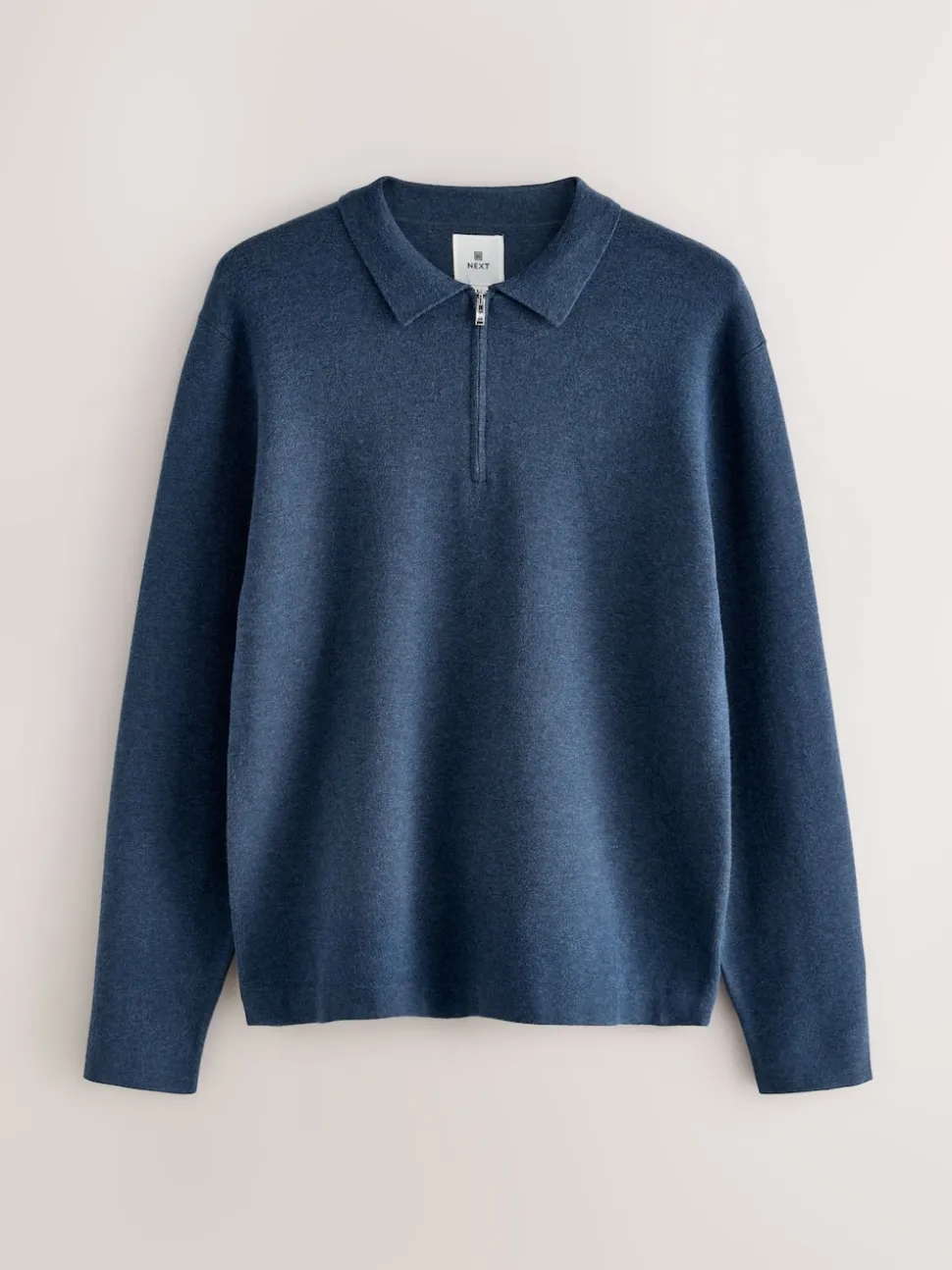 Blue Zip Neck N.Premium Regular Fit Premium Mid Weight Long Sleeve Knit Polo Shirt