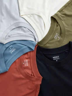 Blue/Black/Orange/Green/Grey/Ecru White Regular Fit Essential Cotton T-Shirts 6 Pack