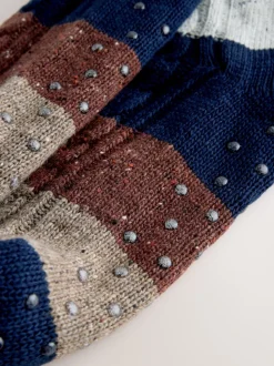 Blue/Brown Thermal Nep Slipper Socks 1 Pack