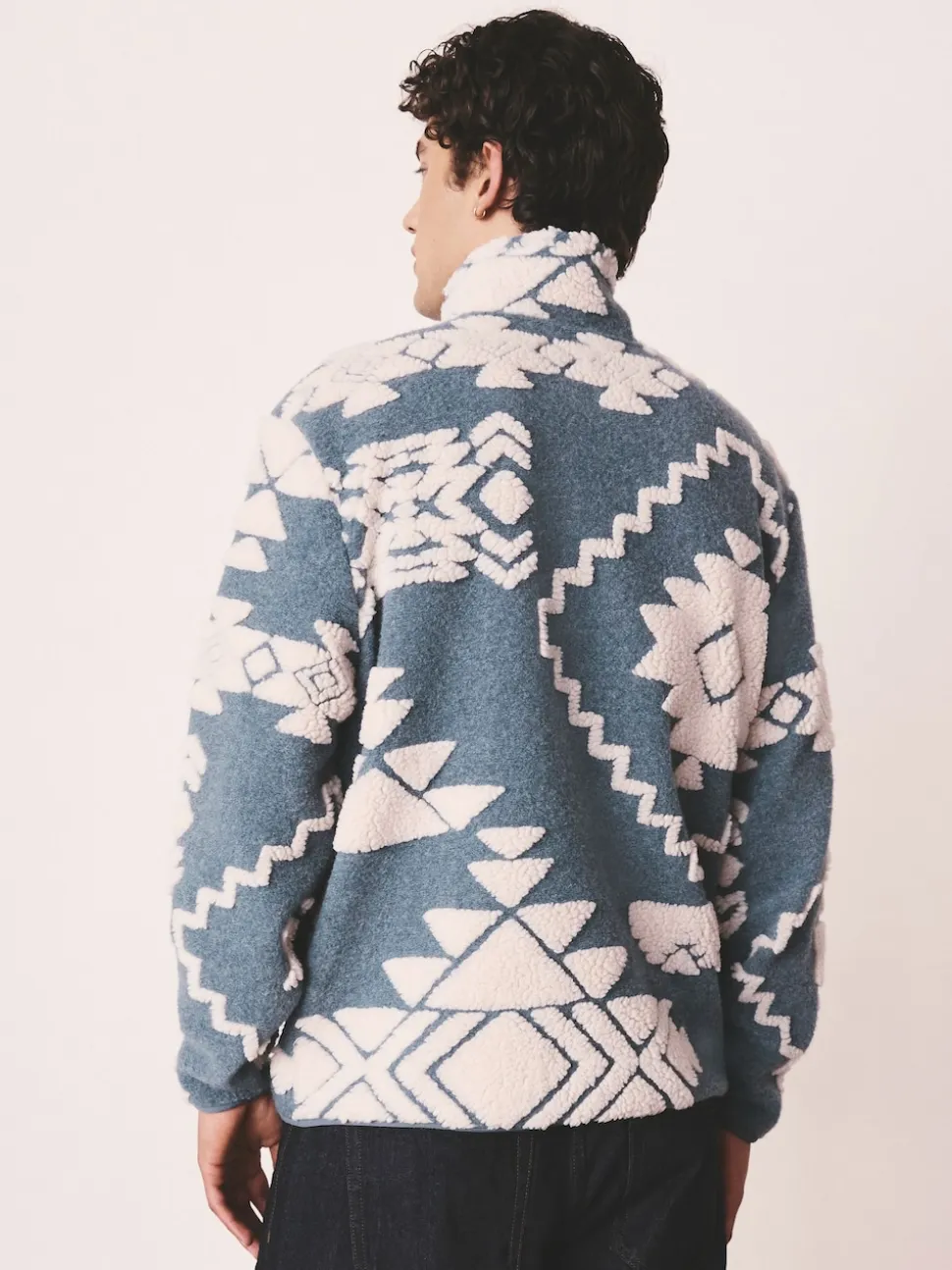Blue/Ecru Geometric Matching Family Zip Neck Zip Neck Printed Fleece