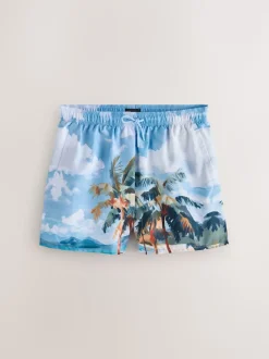 Blue/Green EDIT Tropical Scenic Print Swim Shorts