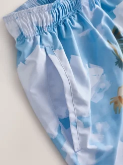 Blue/Green EDIT Tropical Scenic Print Swim Shorts