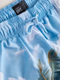 Blue/Green EDIT Tropical Scenic Print Swim Shorts